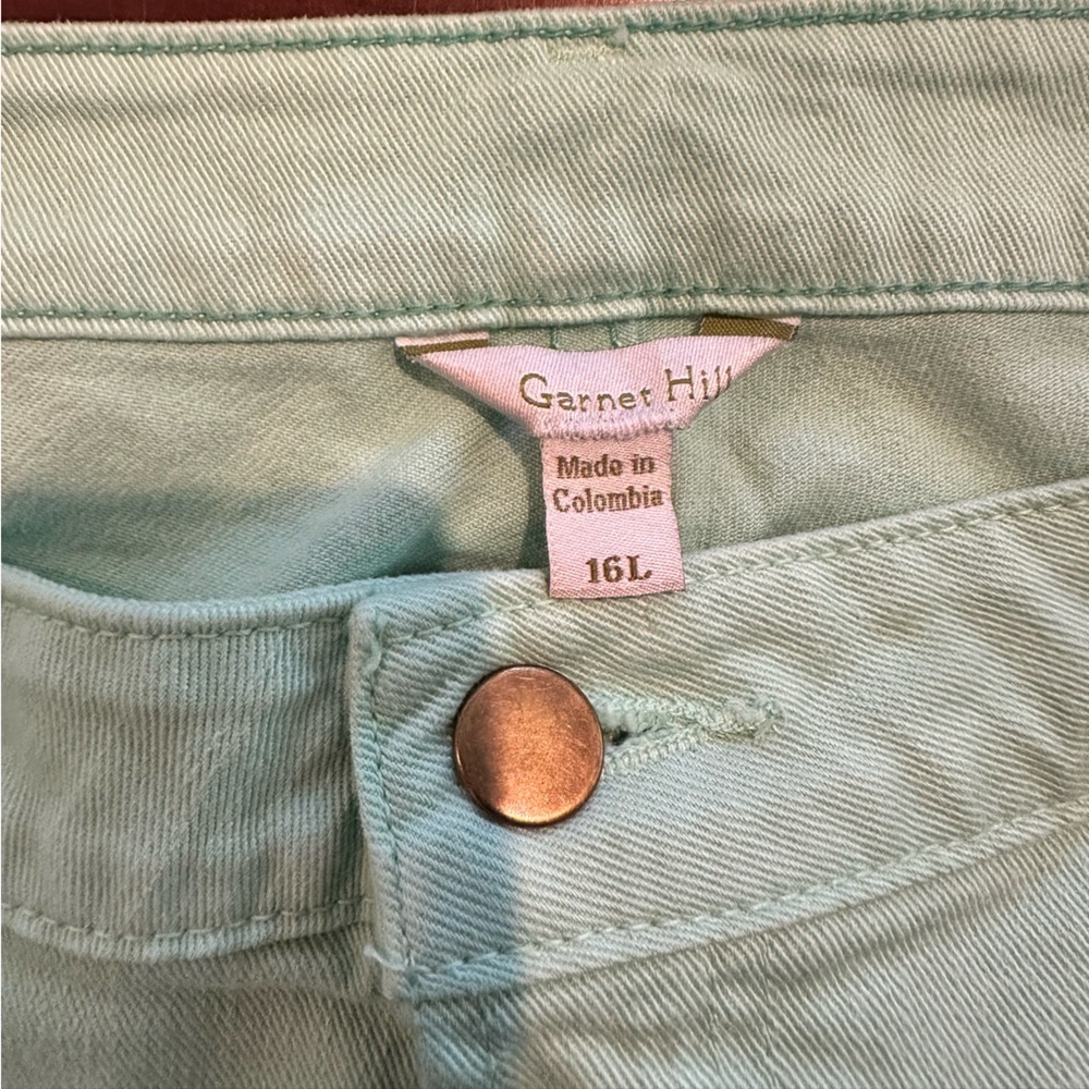 Garnet Hill Denim 5 pocket jeans light green Size 16 long, never worn